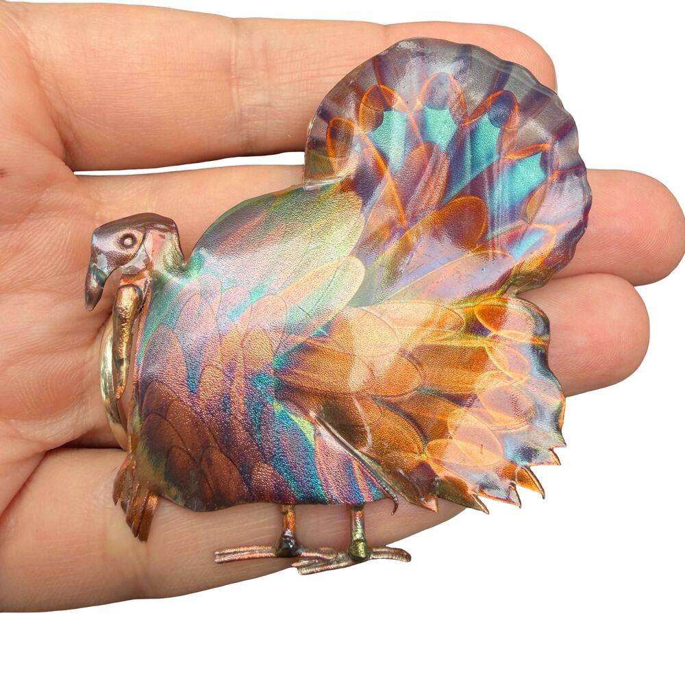 Artisan Copper Turkey Brooch Pin Torch Flame Painted Multicolor OOAK Handmade Th